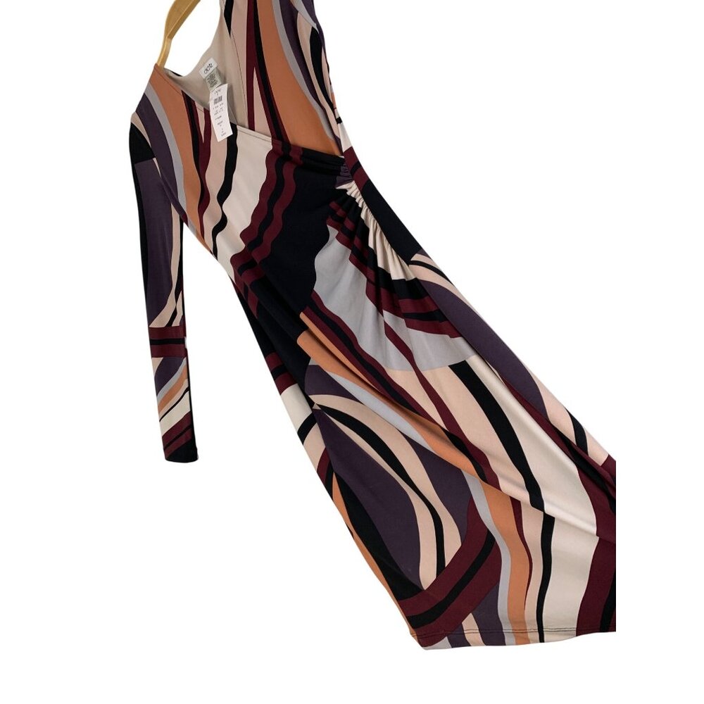 Cache Surplice Wrap Dress NWT Multicolor Long Sleeve Polyester Size S RU10304